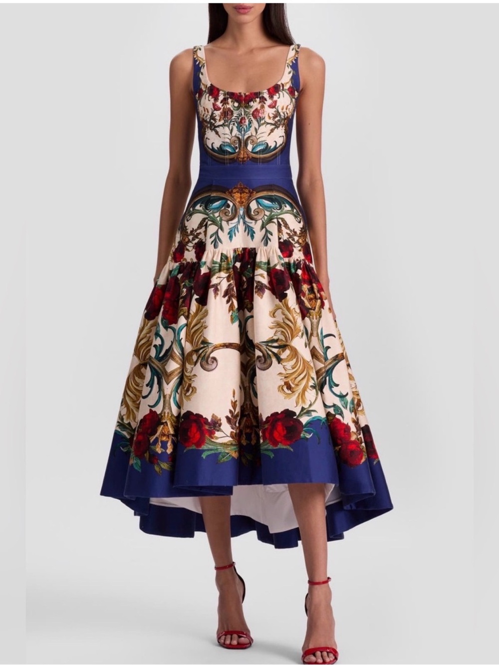 $660 Alice + Olivia Diana Print High-Low Midi Dress GILDED ROSE Size 10 NWT - Picture 1 of 7
